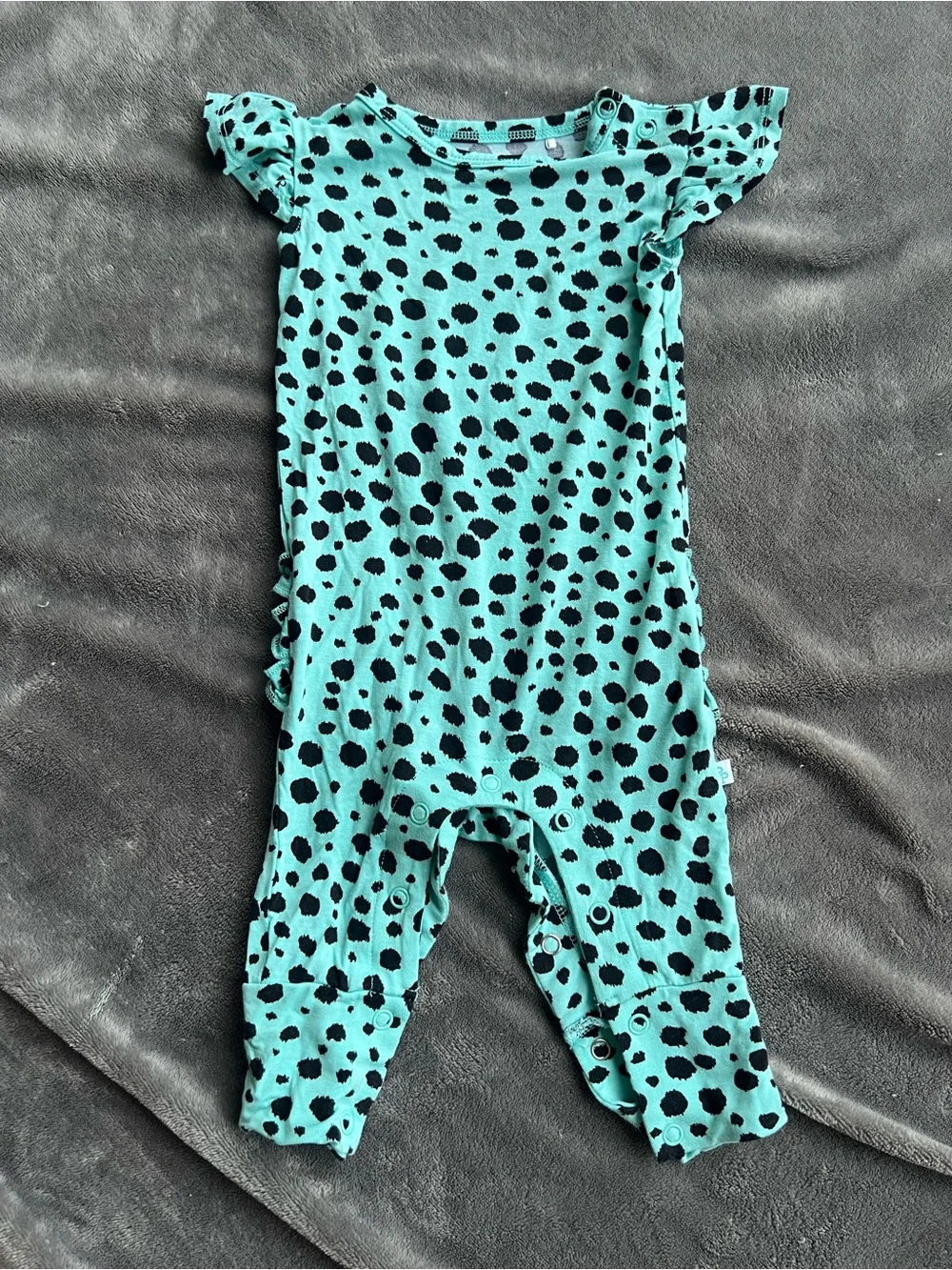 Posh Peanut baby girl Teal Polka Dot One-Piece Romper snaps 0-3mo ruffle butt
